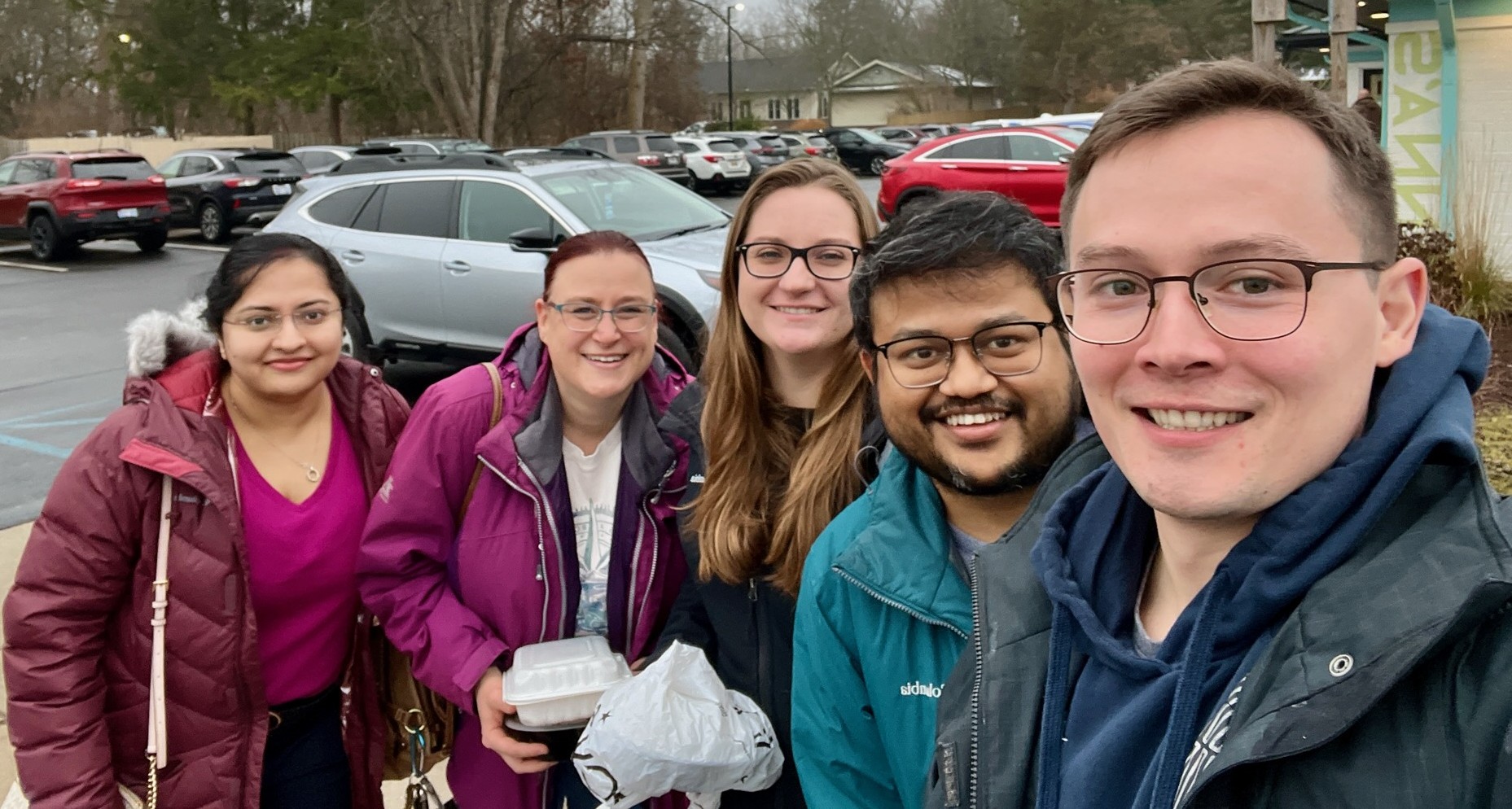 lab mates meeting up for breakfast