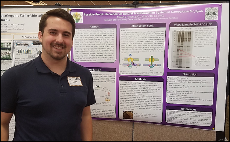 Joe and his poster at 2017 Michigan branch of the American Society for Microbiology conference